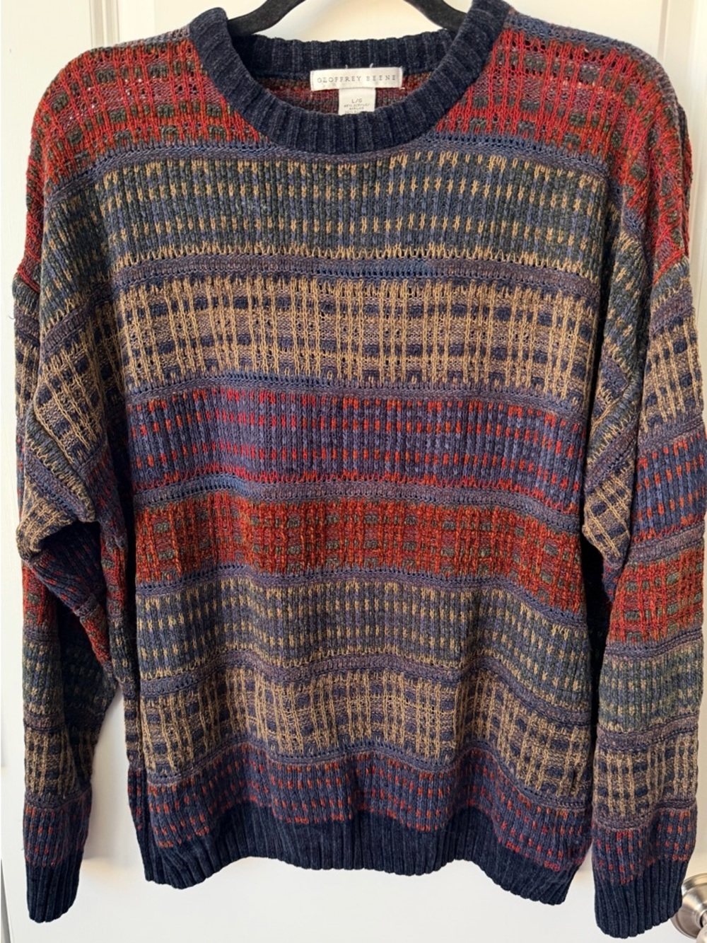 Vintage Geoffrey Beene Sweater Men’s Large Multicolor Knit Crewneck